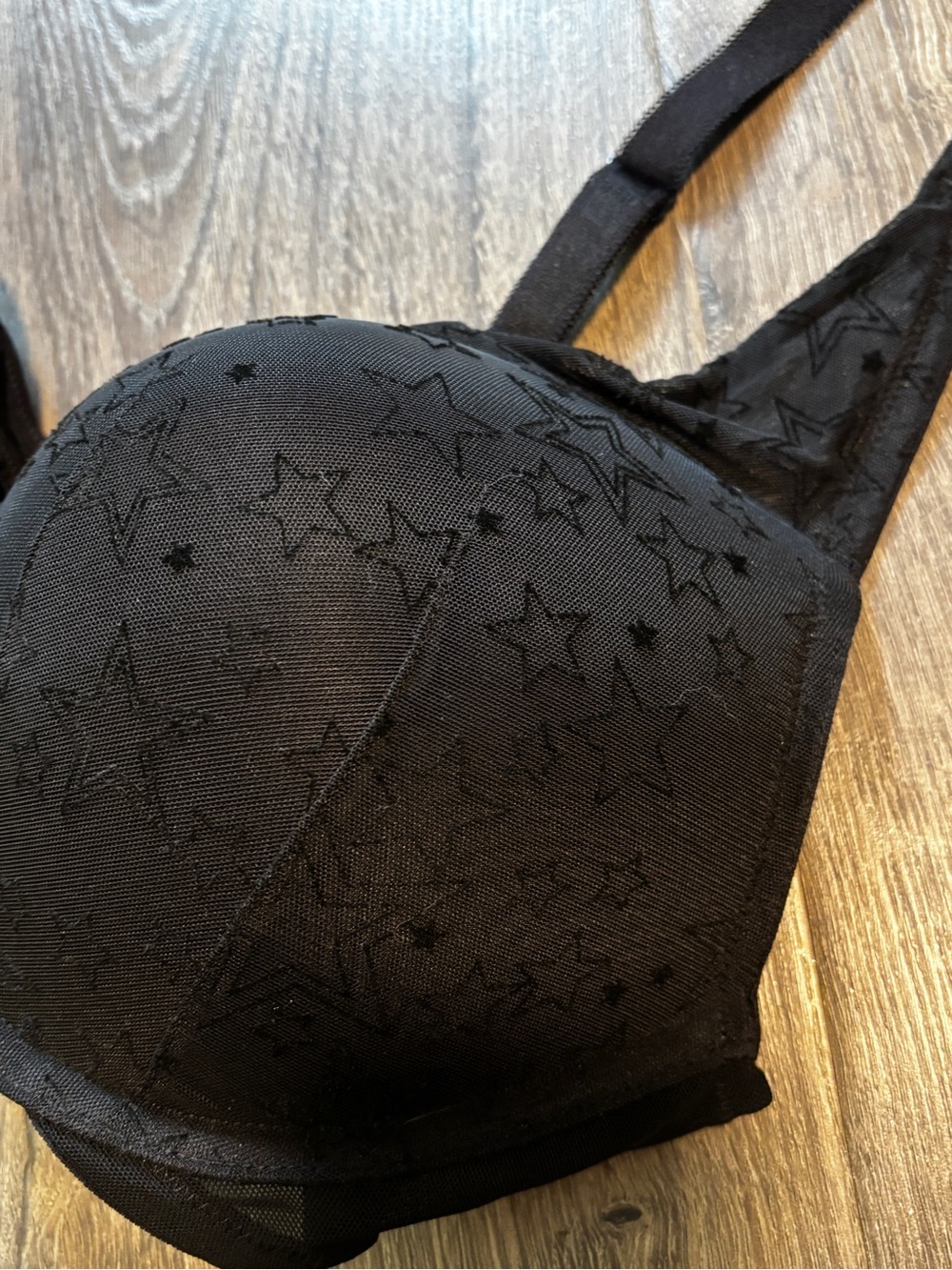 Torrid Curve - Black Padded Bra with Star-Embroidered Mesh and Crisscross Front